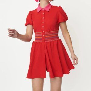 Smak Parlour Red & Rainbow Smocked Babydoll Blouse + Red Callie Shorts - L/10-12